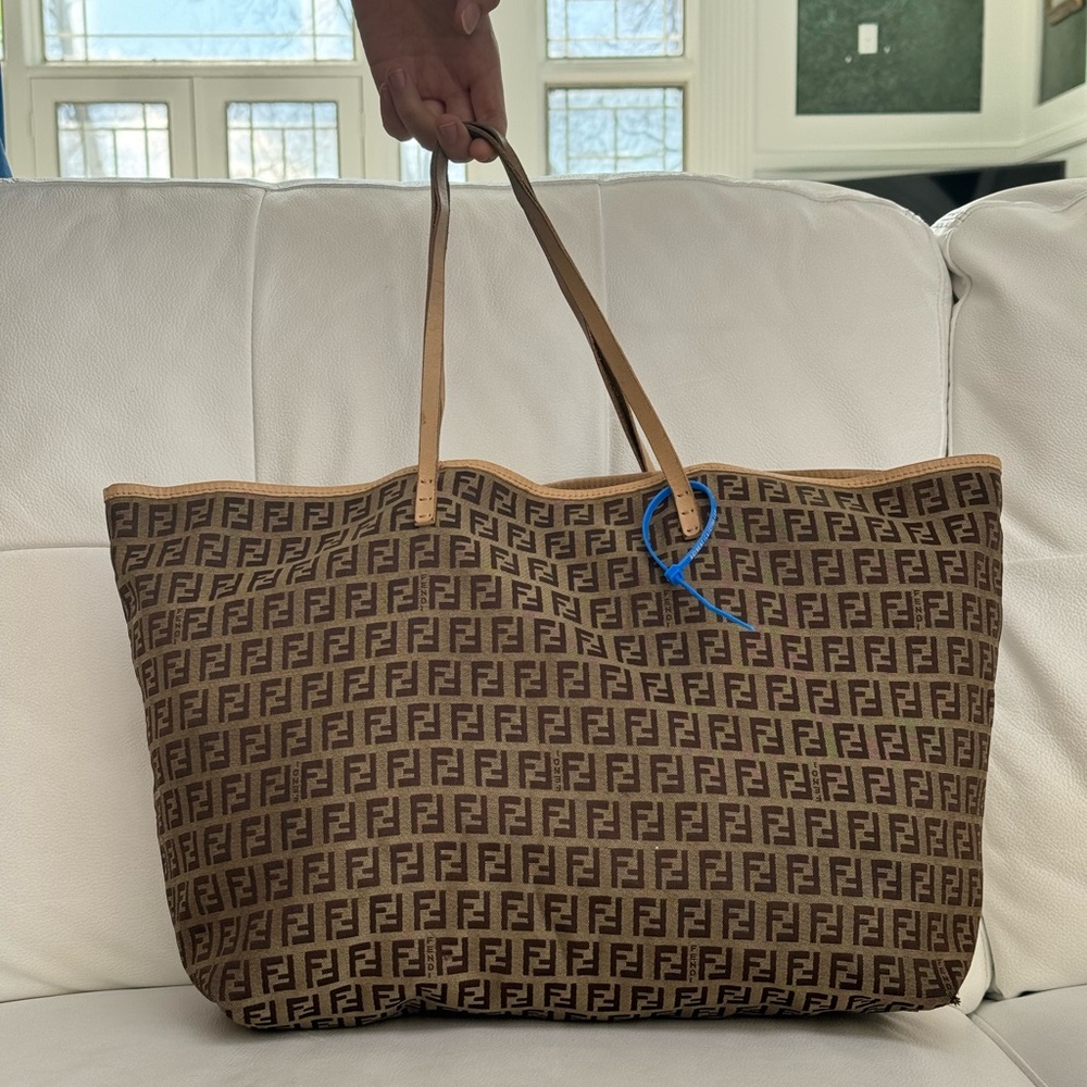 Auth FENDI Zucchino Canvas Tote Bag